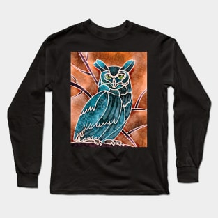 Boho Owl turquoise on orange Long Sleeve T-Shirt